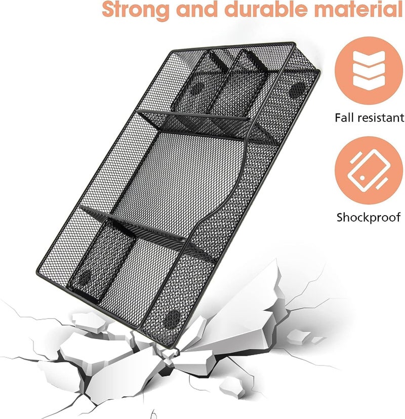 VyGrow Desk Drawer Organizer Tray, Metal Mesh Drawer Organizers Office, 6 Adjustable Compartment, Desk Organizer Tray for Home Office 12.87L x 8.73D x 1.96H inch, Black, 1PC Medium - Image 3